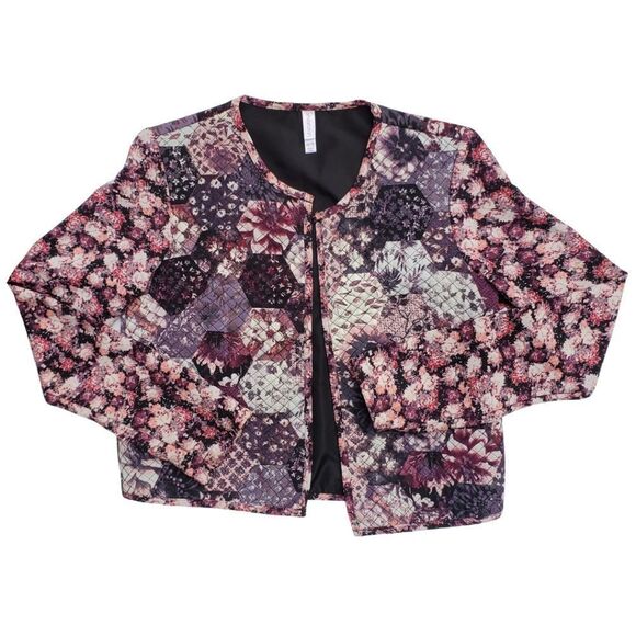 Quilted floral bomber jacket w/ mesh-like sleeves by No Boundaries / Junior's XS - Picture 1 of 7